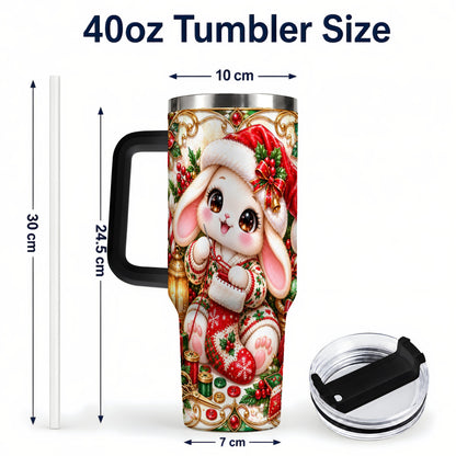 #pl[40oz|Black] Christmas Bunny 40oz Tumbler with Handle, Holiday Rabbit Drinkware