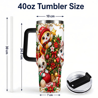 #pl[40oz|Black] Christmas Kittens 40oz Tumbler with Handle, Ornate Holiday Cat Design