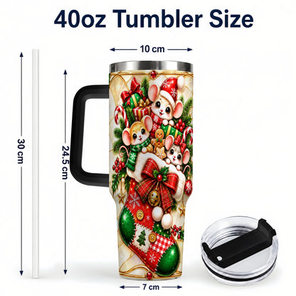 #pl[40oz|Black] Christmas Mice 40oz Tumbler with Handle, Festive Stocking Design