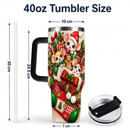 #pl[40oz|Black] Christmas Mice 40oz Tumbler with Handle, Cute Holiday Stocking Art