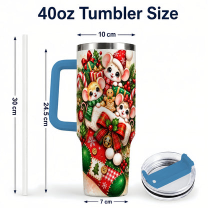 #pl[40oz|Blue] Christmas Mice 40oz Tumbler with Handle, Cute Holiday Stocking Art