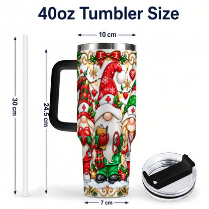 #pl[40oz|Black] Christmas Nurse Gnomes 40oz Tumbler with Handle, Holiday Healthcare Art