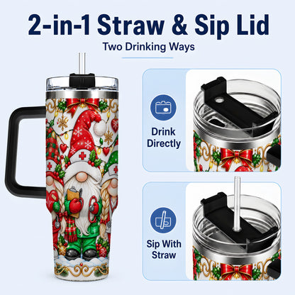 #pl[40oz|Black] Christmas Nurse Gnomes 40oz Tumbler with Handle, Holiday Healthcare Art