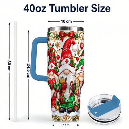 #pl[40oz|Blue] Christmas Nurse Gnomes 40oz Tumbler with Handle, Holiday Healthcare Art