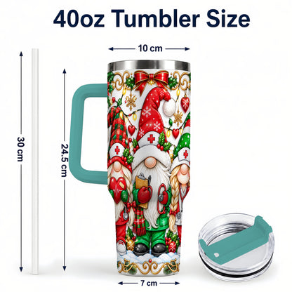 #pl[40oz|Green] Christmas Nurse Gnomes 40oz Tumbler with Handle, Holiday Healthcare Art