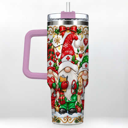 #pl[40oz|Pink] Christmas Nurse Gnomes 40oz Tumbler with Handle, Holiday Healthcare Art