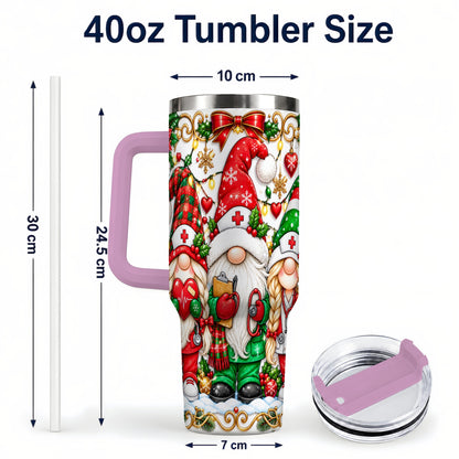 #pl[40oz|Pink] Christmas Nurse Gnomes 40oz Tumbler with Handle, Holiday Healthcare Art