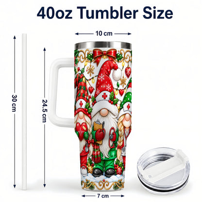 #pl[40oz|White] Christmas Nurse Gnomes 40oz Tumbler with Handle, Holiday Healthcare Art