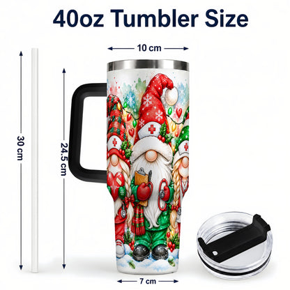 #pl[40oz|Black] Christmas Nurse Gnomes 40oz Tumbler with Handle, Watercolor Holiday Art