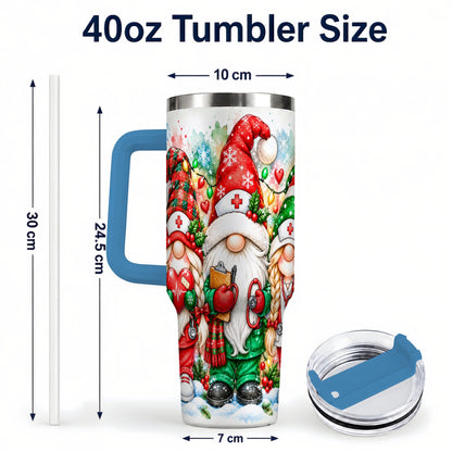 #pl[40oz|Blue] Christmas Nurse Gnomes 40oz Tumbler with Handle, Watercolor Holiday Art