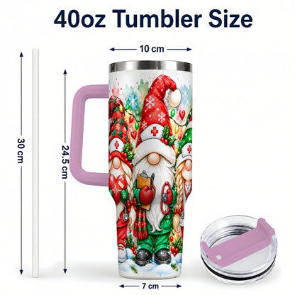#pl[40oz|Pink] Christmas Nurse Gnomes 40oz Tumbler with Handle, Watercolor Holiday Art