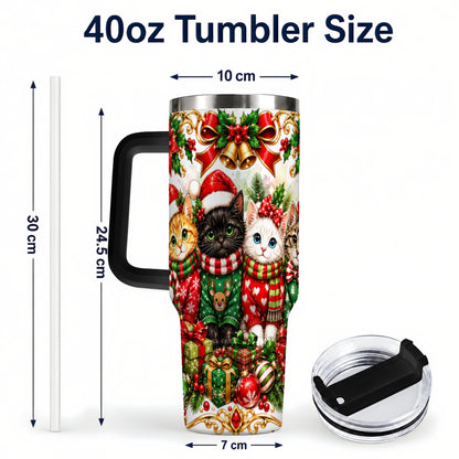 #pl[40oz|Black] Christmas Kittens 40oz Tumbler with Handle, Four Festive Cats Design