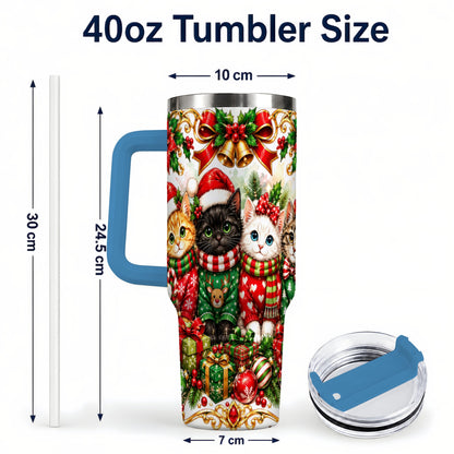 #pl[40oz|Blue] Christmas Kittens 40oz Tumbler with Handle, Four Festive Cats Design