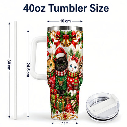 #pl[40oz|White] Christmas Kittens 40oz Tumbler with Handle, Four Festive Cats Design