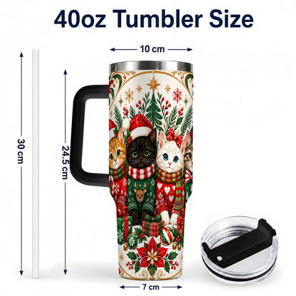 #pl[40oz|Black] Christmas Cat Family 40oz Tumbler with Handle, Holiday Kittens Art