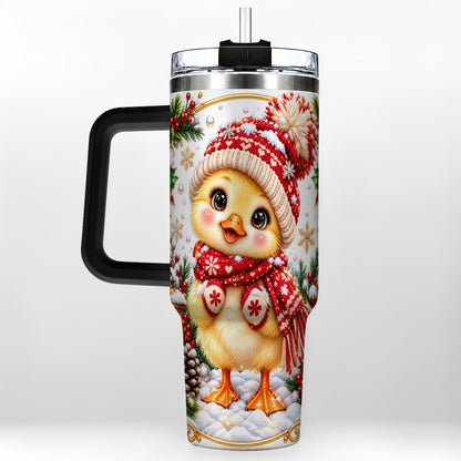 #pl[40oz|Black] Christmas Chick 40oz Tumbler with Handle, Cute Winter Chicken Drinkware