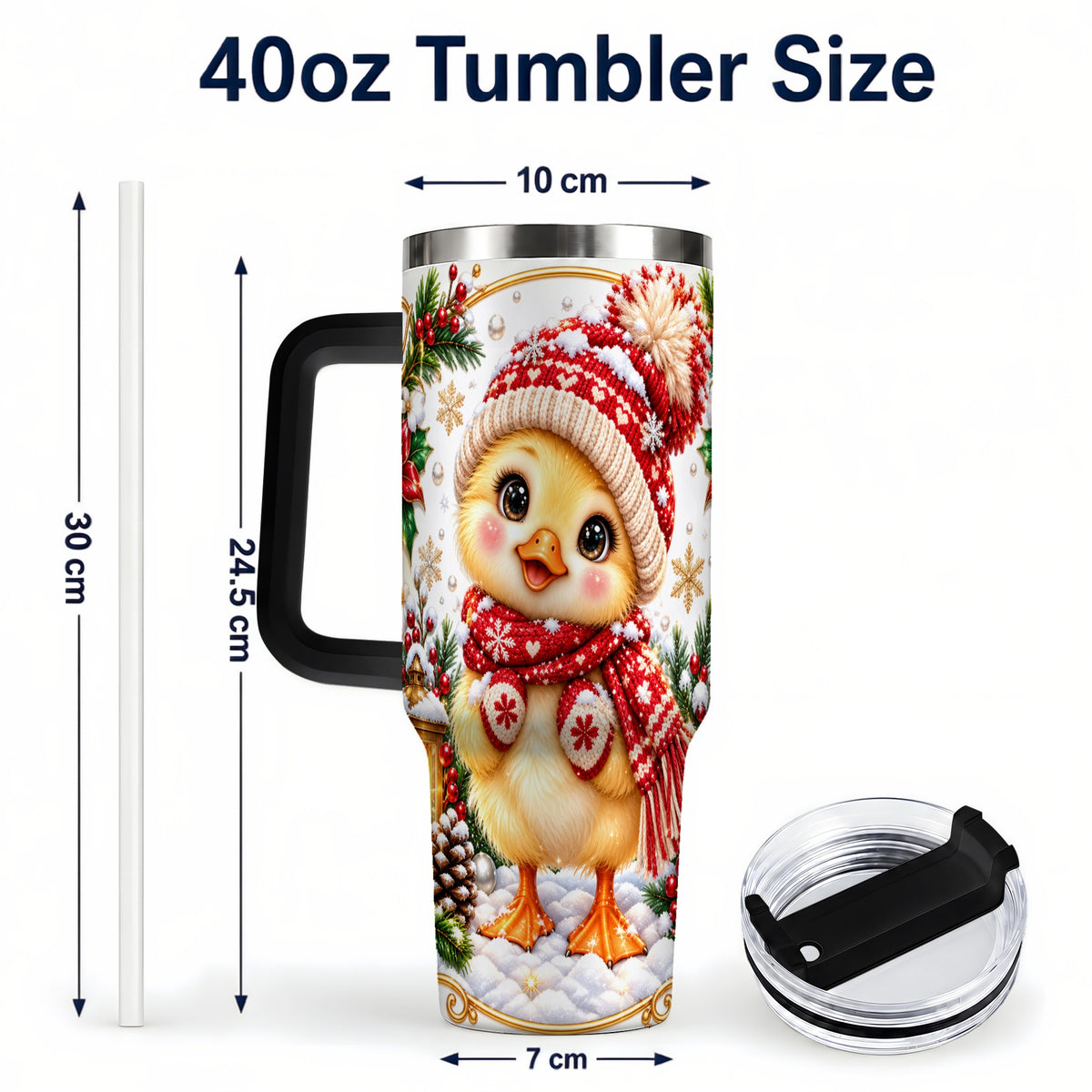 #pl[40oz|Black] Christmas Chick 40oz Tumbler with Handle, Cute Winter Chicken Drinkware