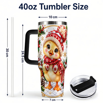 #pl[40oz|Black] Christmas Chick 40oz Tumbler with Handle, Cute Winter Chicken Drinkware