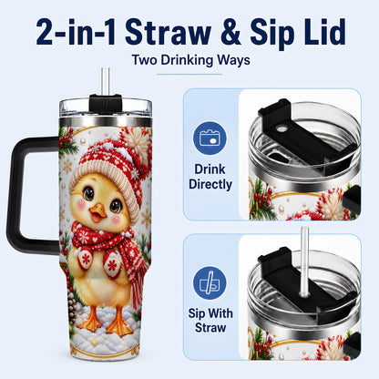 #pl[40oz|Black] Christmas Chick 40oz Tumbler with Handle, Cute Winter Chicken Drinkware