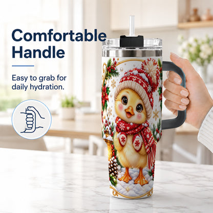 #pl[40oz|Black] Christmas Chick 40oz Tumbler with Handle, Cute Winter Chicken Drinkware