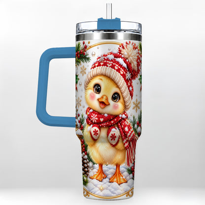 #pl[40oz|Blue] Christmas Chick 40oz Tumbler with Handle, Cute Winter Chicken Drinkware