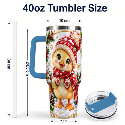 #pl[40oz|Blue] Christmas Chick 40oz Tumbler with Handle, Cute Winter Chicken Drinkware