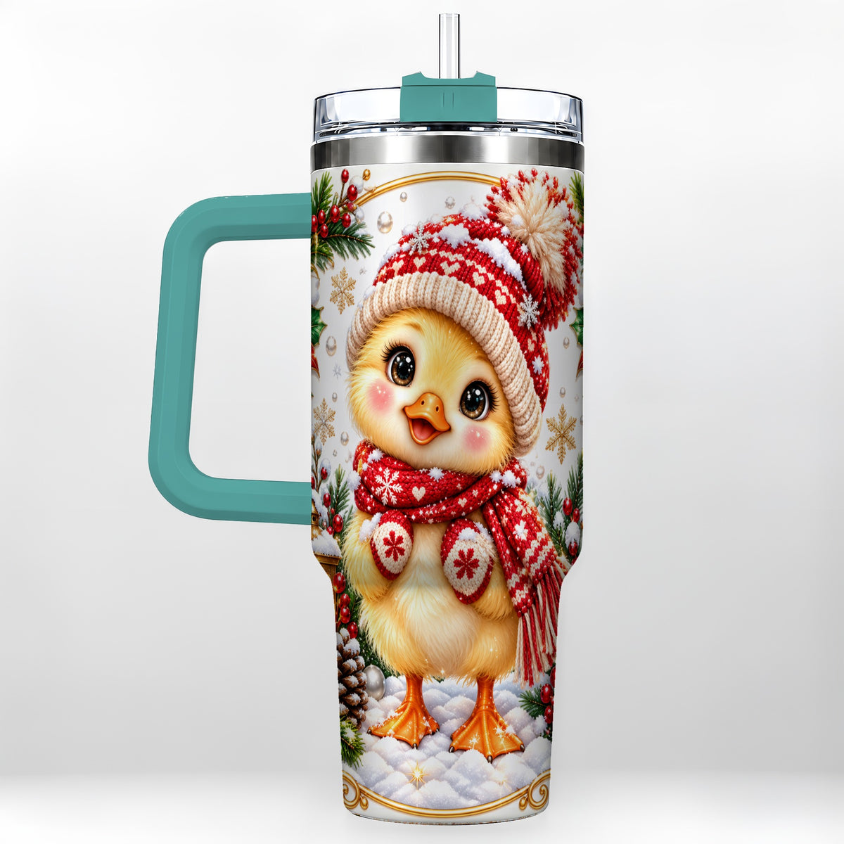 #pl[40oz|Green] Christmas Chick 40oz Tumbler with Handle, Cute Winter Chicken Drinkware