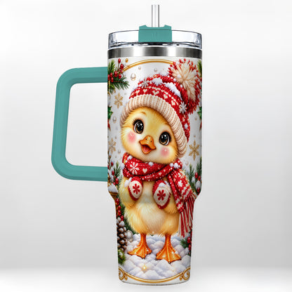 #pl[40oz|Green] Christmas Chick 40oz Tumbler with Handle, Cute Winter Chicken Drinkware