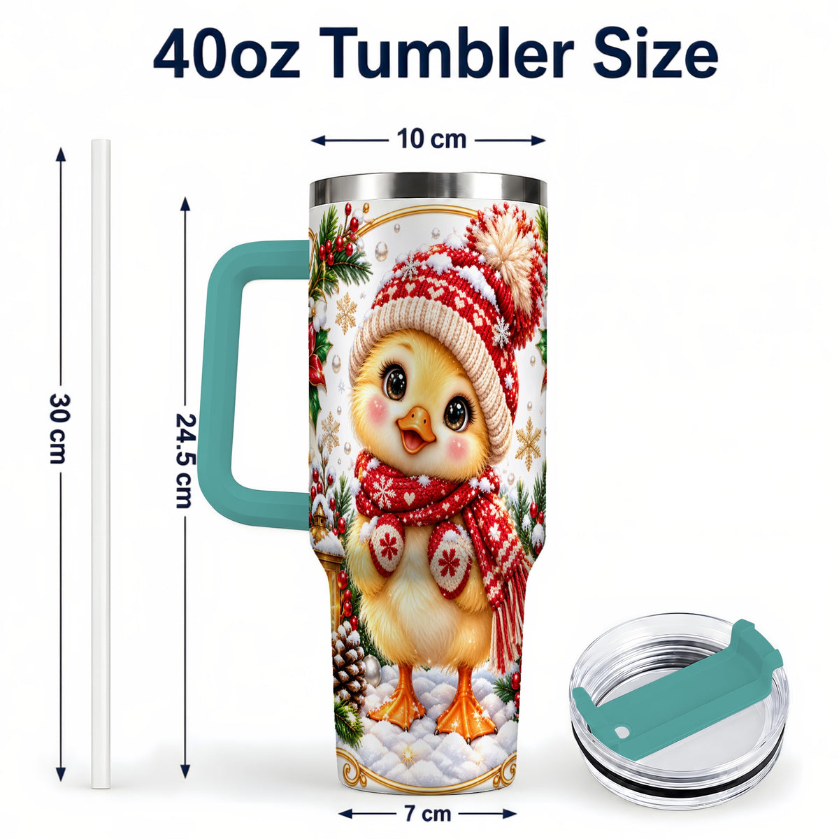 #pl[40oz|Green] Christmas Chick 40oz Tumbler with Handle, Cute Winter Chicken Drinkware