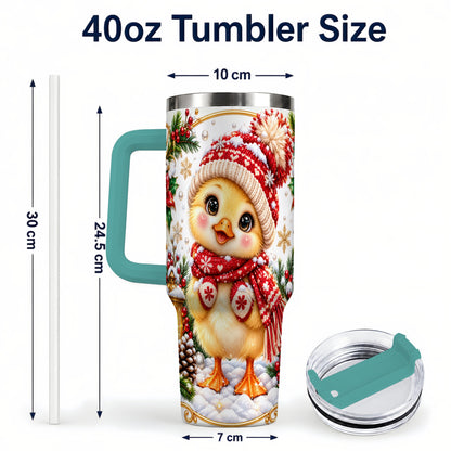 #pl[40oz|Green] Christmas Chick 40oz Tumbler with Handle, Cute Winter Chicken Drinkware