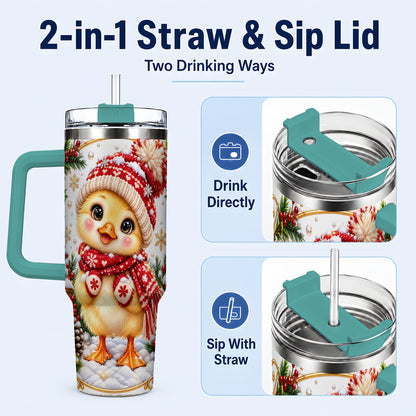 #pl[40oz|Green] Christmas Chick 40oz Tumbler with Handle, Cute Winter Chicken Drinkware