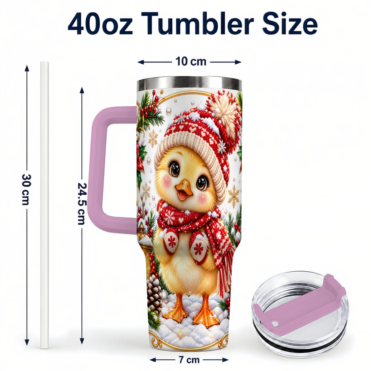 #pl[40oz|Pink] Christmas Chick 40oz Tumbler with Handle, Cute Winter Chicken Drinkware