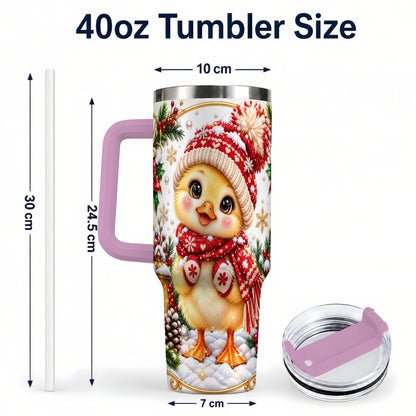 #pl[40oz|Pink] Christmas Chick 40oz Tumbler with Handle, Cute Winter Chicken Drinkware