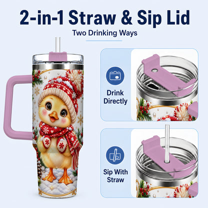 #pl[40oz|Pink] Christmas Chick 40oz Tumbler with Handle, Cute Winter Chicken Drinkware