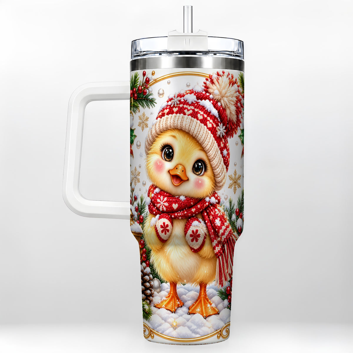 Christmas Chick 40oz Tumbler with Handle, Cute Winter Chicken Drinkware