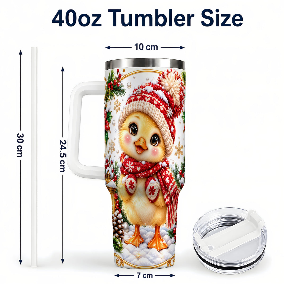 #pl[40oz|White] Christmas Chick 40oz Tumbler with Handle, Cute Winter Chicken Drinkware