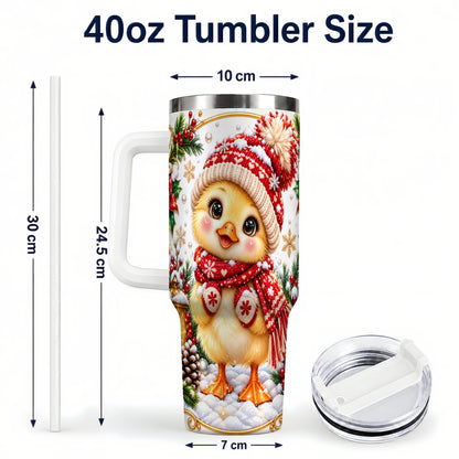 #pl[40oz|White] Christmas Chick 40oz Tumbler with Handle, Cute Winter Chicken Drinkware