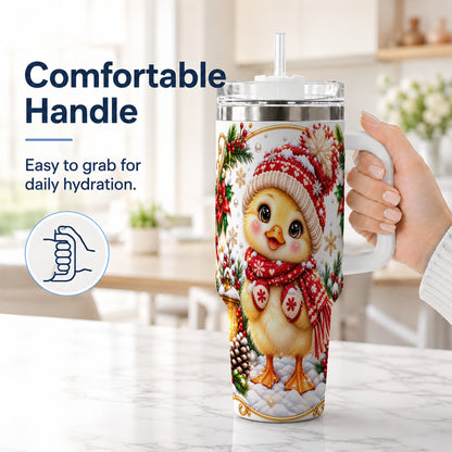 #pl[40oz|White] Christmas Chick 40oz Tumbler with Handle, Cute Winter Chicken Drinkware