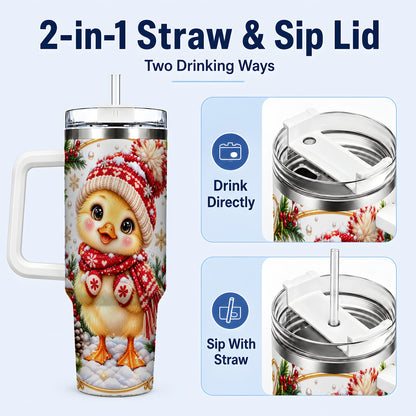 #pl[40oz|White] Christmas Chick 40oz Tumbler with Handle, Cute Winter Chicken Drinkware