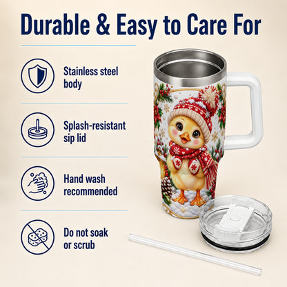 Christmas Chick 40oz Tumbler with Handle, Cute Winter Chicken Drinkware