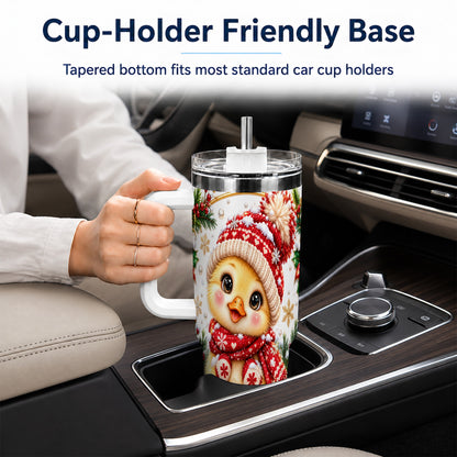 Christmas Chick 40oz Tumbler with Handle, Cute Winter Chicken Drinkware