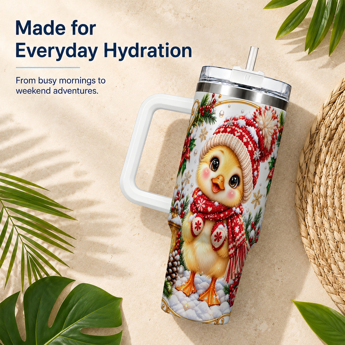 Christmas Chick 40oz Tumbler with Handle, Cute Winter Chicken Drinkware