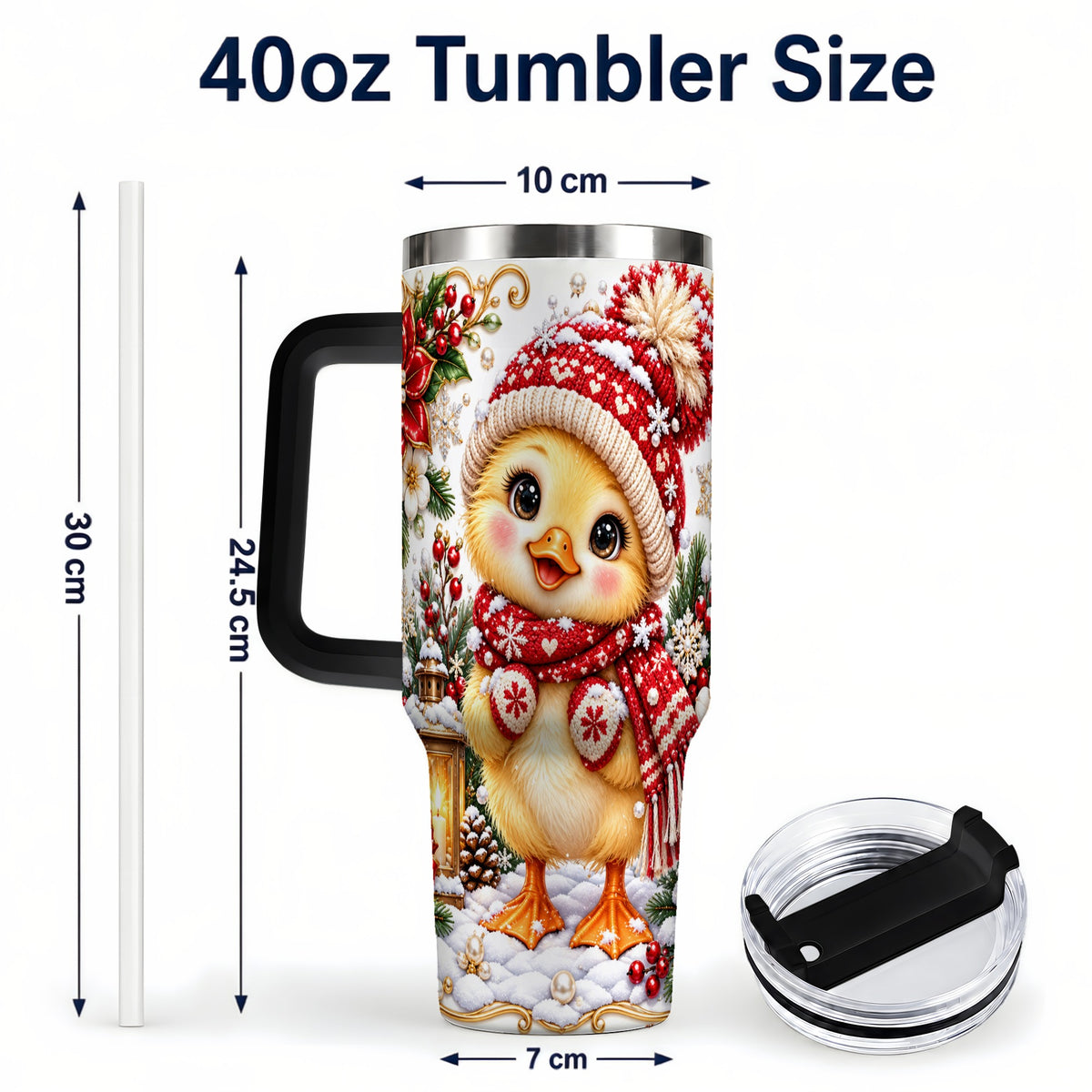 #pl[40oz|Black] Baby Chick 40oz Tumbler with Handle, Christmas Farmhouse Drinkware