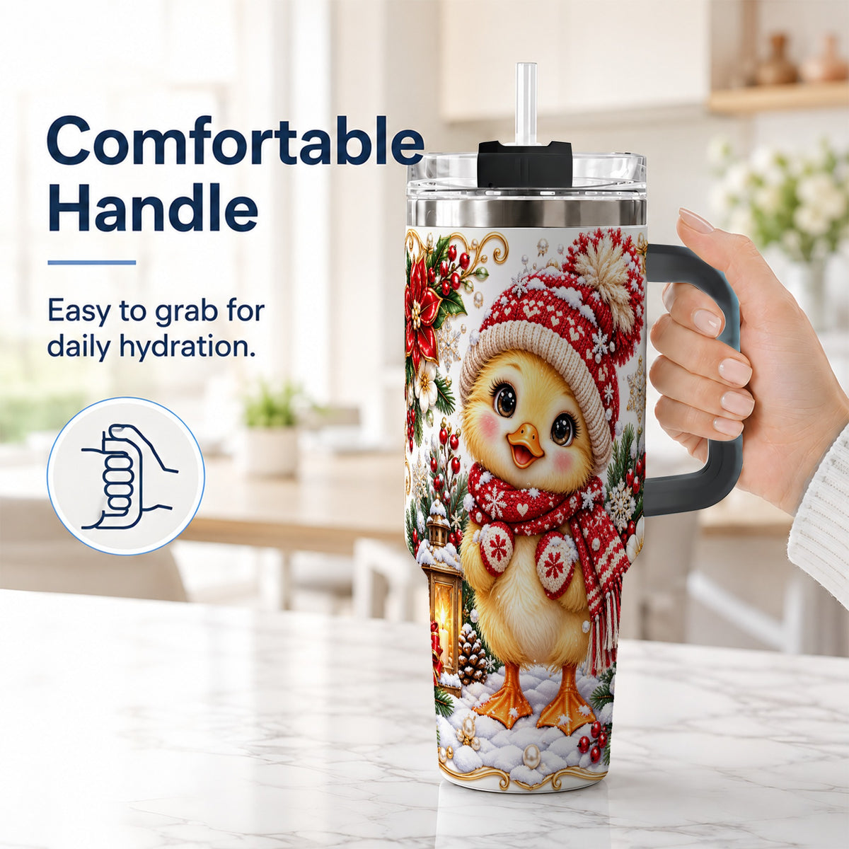 #pl[40oz|Black] Baby Chick 40oz Tumbler with Handle, Christmas Farmhouse Drinkware