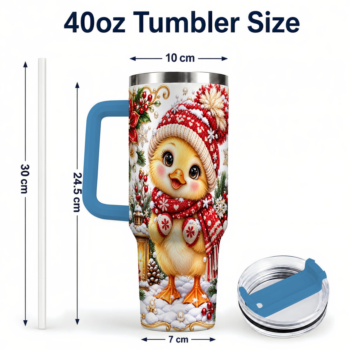 #pl[40oz|Blue] Baby Chick 40oz Tumbler with Handle, Christmas Farmhouse Drinkware