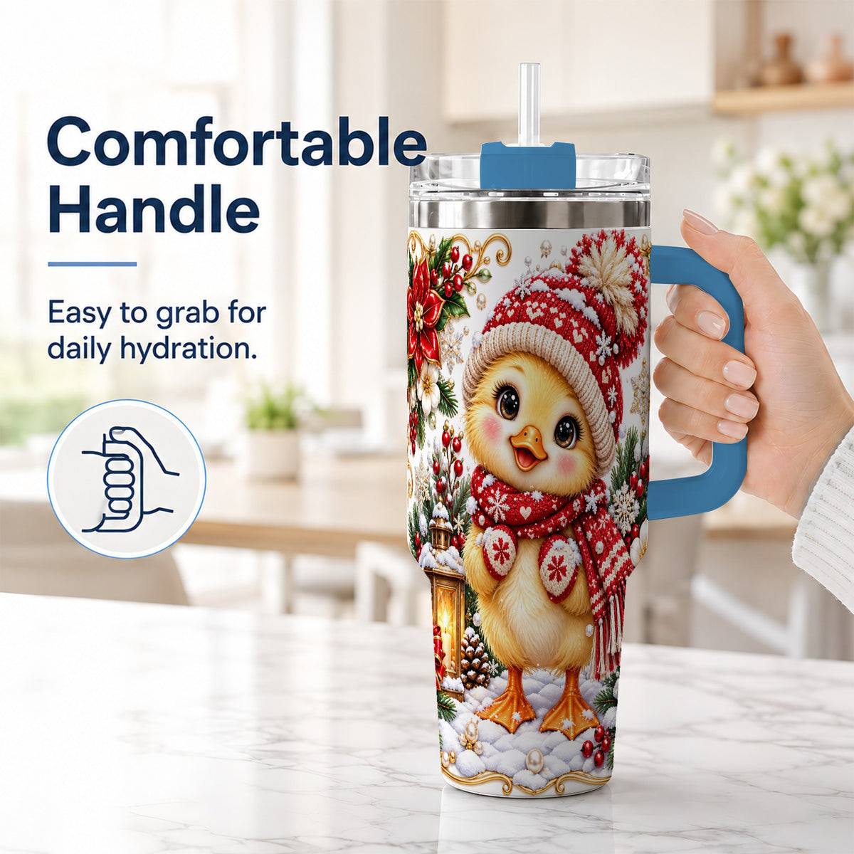 #pl[40oz|Blue] Baby Chick 40oz Tumbler with Handle, Christmas Farmhouse Drinkware