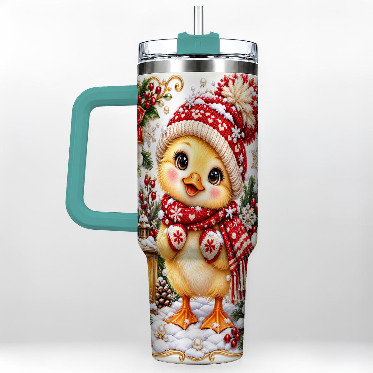 #pl[40oz|Green] Baby Chick 40oz Tumbler with Handle, Christmas Farmhouse Drinkware