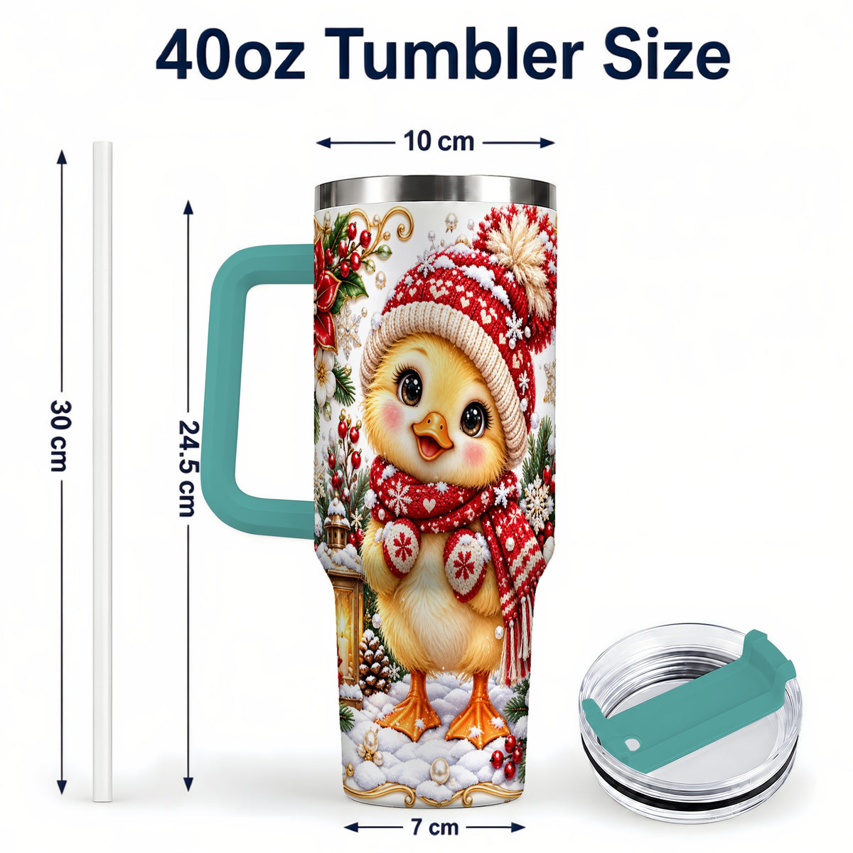 #pl[40oz|Green] Baby Chick 40oz Tumbler with Handle, Christmas Farmhouse Drinkware