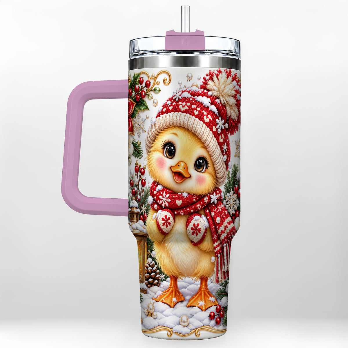 #pl[40oz|Pink] Baby Chick 40oz Tumbler with Handle, Christmas Farmhouse Drinkware