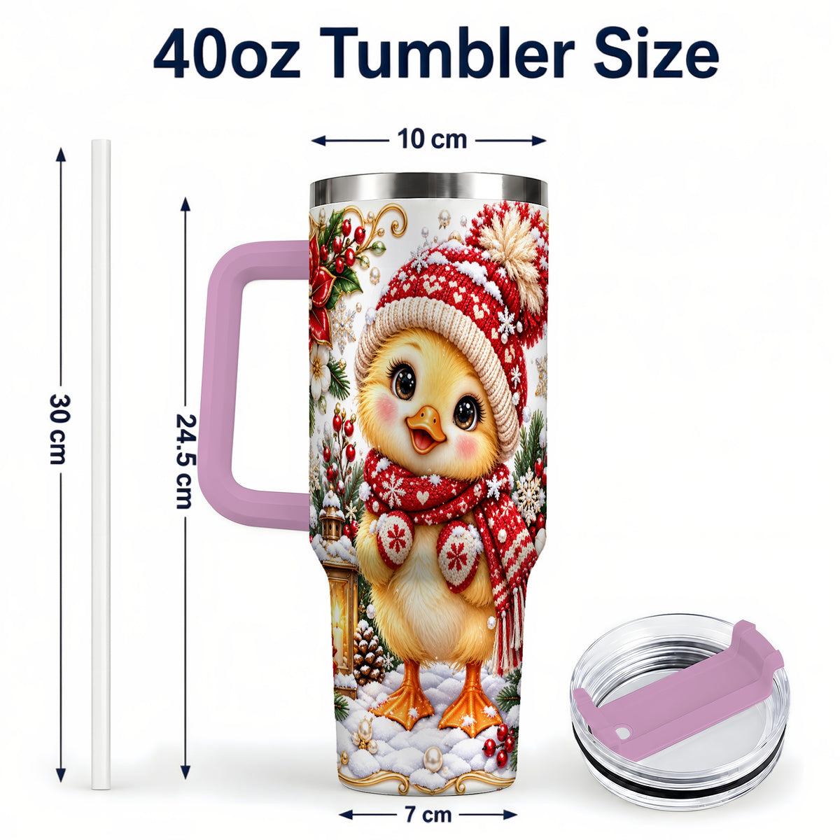 #pl[40oz|Pink] Baby Chick 40oz Tumbler with Handle, Christmas Farmhouse Drinkware